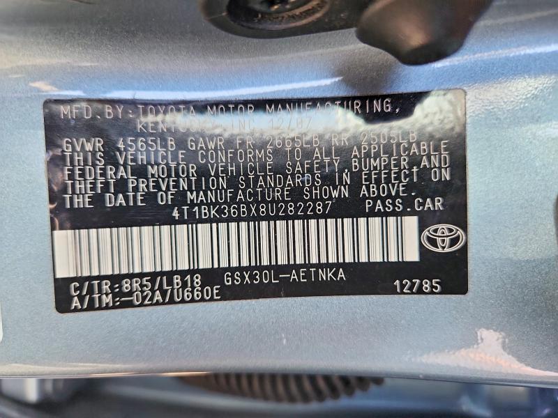 67562136 :رقم المزاد ، 4T1BK36BX8U282287 vin ، 2008 Toyota Avalon مزاد بيع