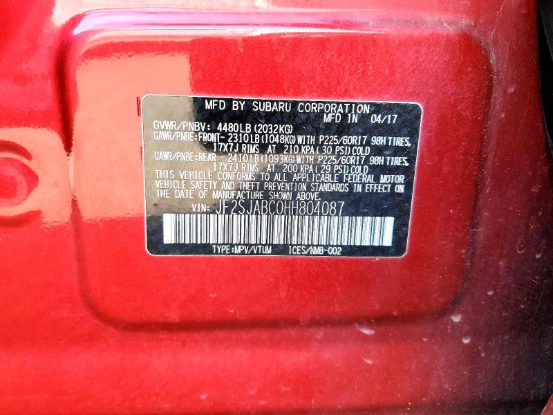2017 Subaru Forester მანქანა იყიდება აუქციონზე, vin: JF2SJABC0HH804087, აუქციონის ნომერი: 69059956