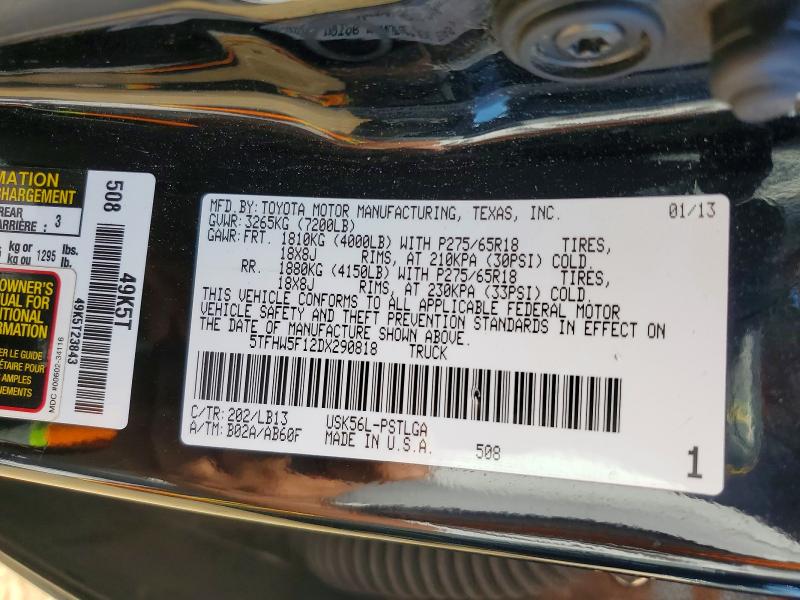 2013 Toyota Tundra მანქანა იყიდება აუქციონზე, vin: 5TFHW5F12DX290818, აუქციონის ნომერი: 68231106