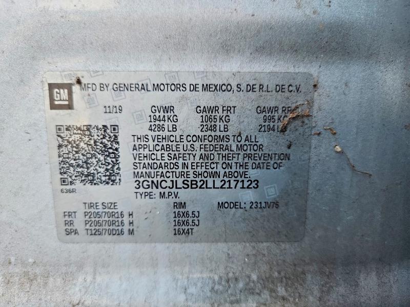 Продаж на аукціоні авто 2020 Chevrolet Trax, vin: 3GNCJLSB2LL217123, номер лоту: 67488446