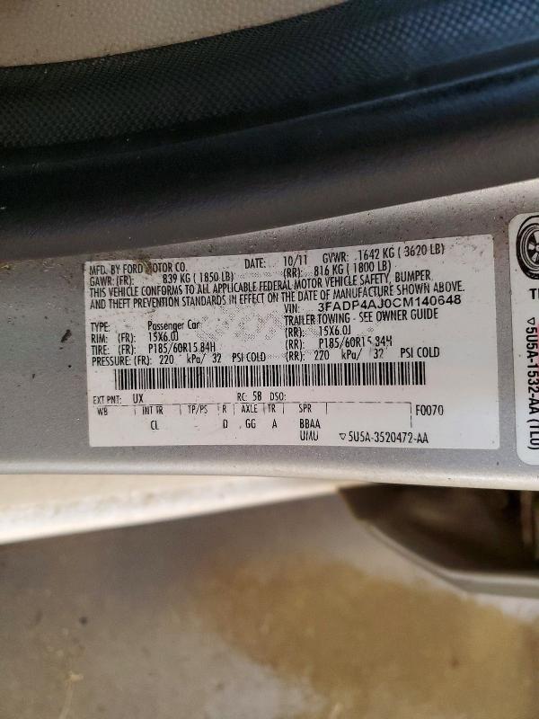 Продаж на аукціоні авто 2012 Ford Fiesta, vin: 3FADP4AJ0CM140648, номер лоту: 67130776