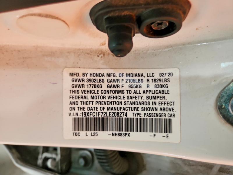 Продажа на аукционе авто 2020 Honda Civic, vin: 19XFC1F72LE208274, номер лота: 70553756