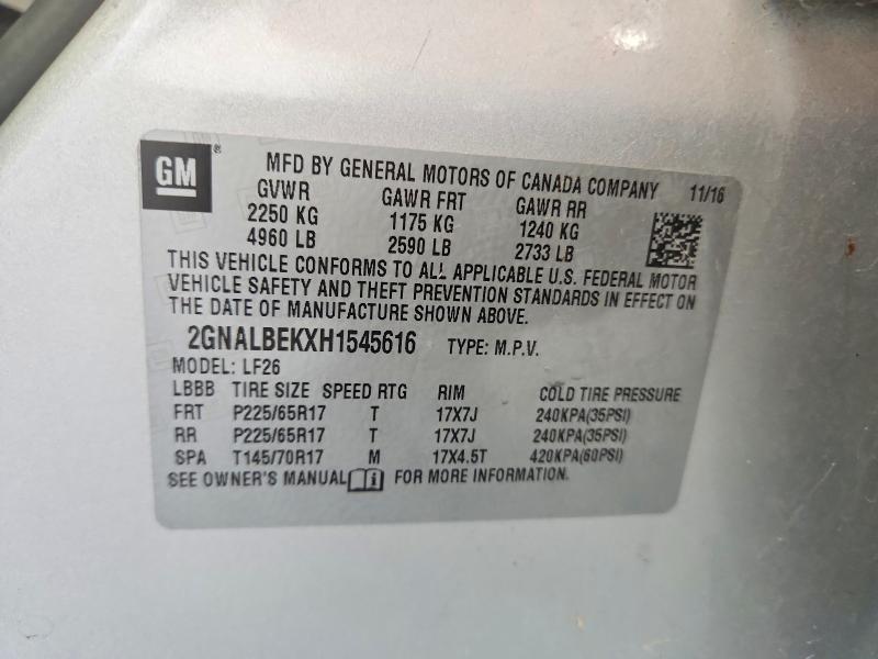 Aukcja sprzedaży 2017 Chevrolet Equinox, vin: 2GNALBEKXH1545616, numer aukcji: 69642206