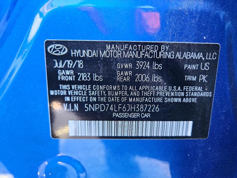 2018 Hyundai Elantra მანქანა იყიდება აუქციონზე, vin: 5NPD74LF6JH387226, აუქციონის ნომერი: 67151576
