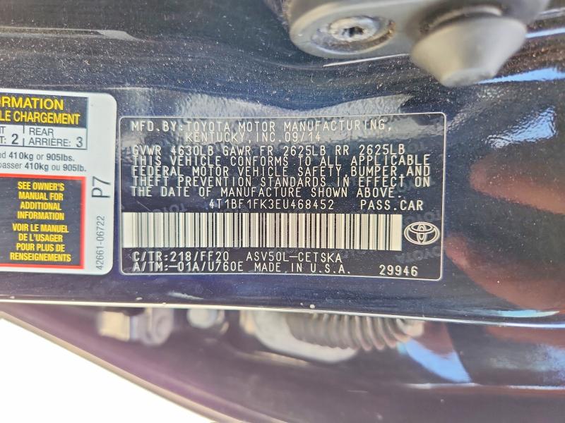 Продажа на аукционе авто 2014 Toyota Camry, vin: 4T1BF1FK3EU468452, номер лота: 69044826