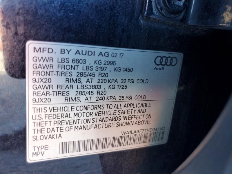 Продаж на аукціоні авто 2017 Audi Q7, vin: WA1LAAF77HD047142, номер лоту: 69370566
