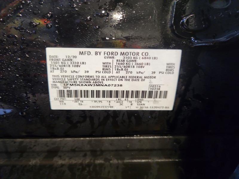 Aukcja sprzedaży 2021 Ford Explorer, vin: 1FM5K8AW3MNA07238, numer aukcji: 68242056