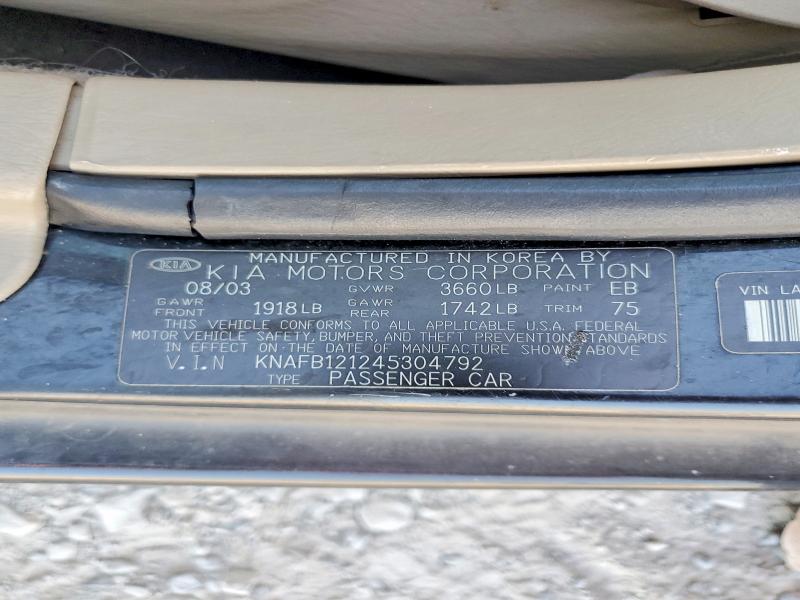 Aukcja sprzedaży 2004 Kia Spectra, vin: KNAFB121245304792, numer aukcji: 67787926