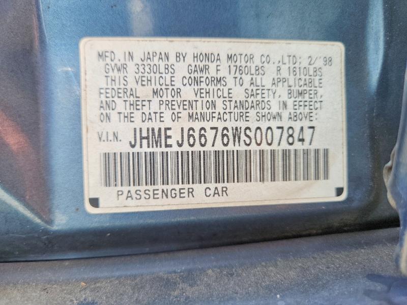 Продаж на аукціоні авто 1998 Honda Civic, vin: JHMEJ6676WS007847, номер лоту: 68000676