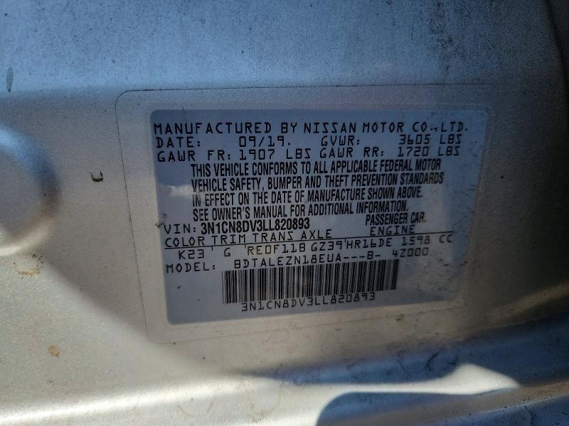 67787436 :رقم المزاد ، 3N1CN8DV3LL820893 vin ، 2020 Nissan Versa مزاد بيع