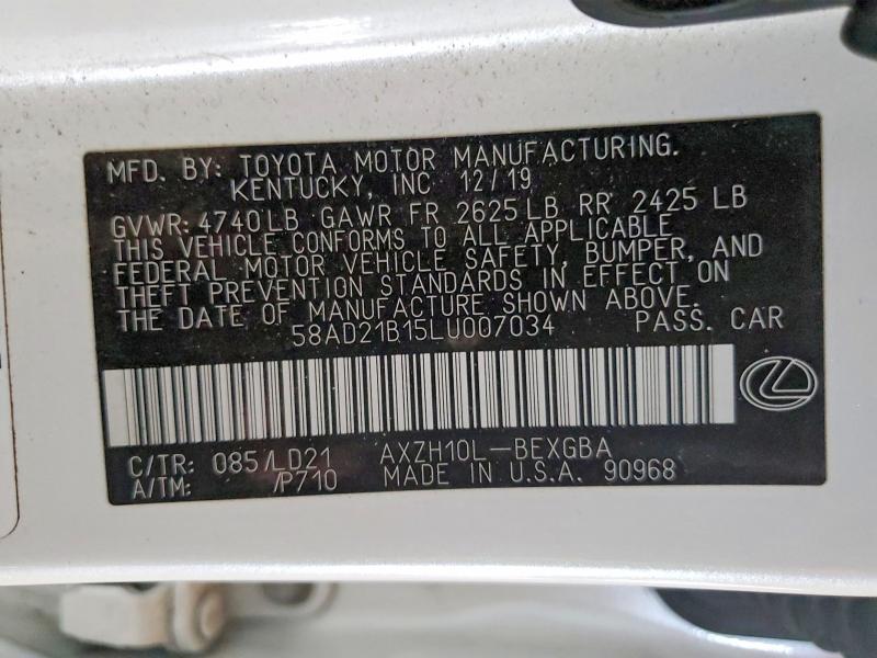 Продажа на аукционе авто 2020 Lexus Es, vin: 58AD21B15LU007034, номер лота: 69917036
