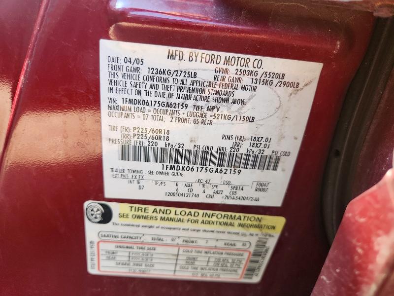 2005 Ford Freestyle მანქანა იყიდება აუქციონზე, vin: 1FMDK06175GA62159, აუქციონის ნომერი: 67490936