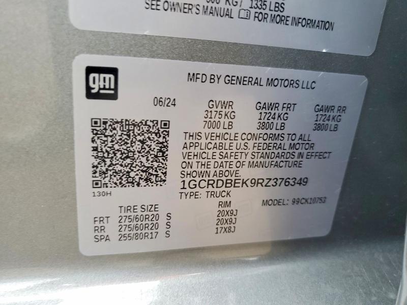 68941456 :رقم المزاد ، 1GCRDBEK9RZ376349 vin ، 2024 Chevrolet Silverado مزاد بيع