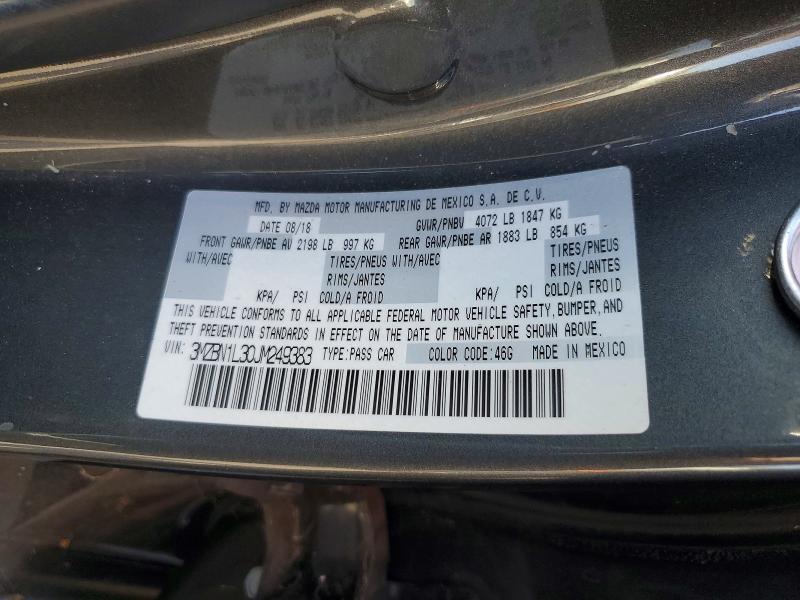 2018 Mazda 3 მანქანა იყიდება აუქციონზე, vin: 3MZBN1L30JM249383, აუქციონის ნომერი: 69525556