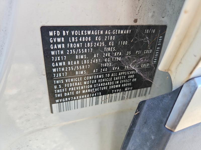 2017 Volkswagen Tiguan მანქანა იყიდება აუქციონზე, vin: WVGRV7AXXHK010415, აუქციონის ნომერი: 69404996