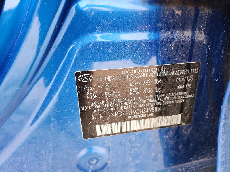 2018 Hyundai Elantra მანქანა იყიდება აუქციონზე, vin: 5NPD74LF6JH349589, აუქციონის ნომერი: 69586966
