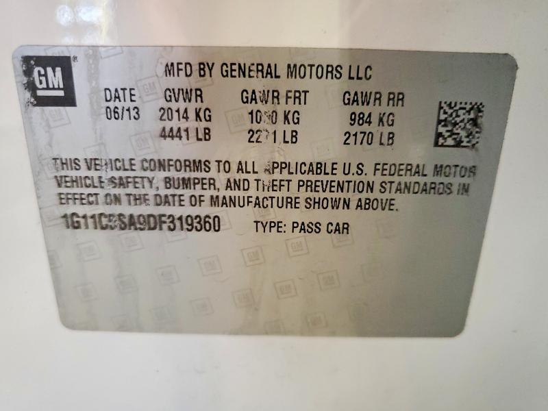 2013 Chevrolet Malibu მანქანა იყიდება აუქციონზე, vin: 1G11C5SA9DF319360, აუქციონის ნომერი: 70141176