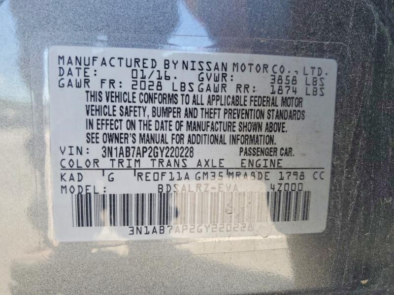 Aukcja sprzedaży 2016 Nissan Sentra, vin: 3N1AB7AP2GY220228, numer aukcji: 67846756