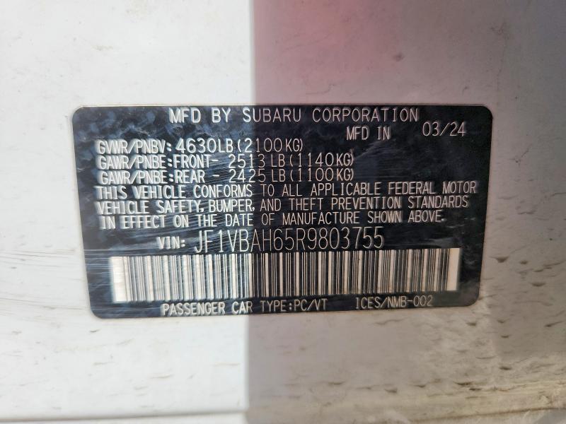 70083696 :رقم المزاد ، JF1VBAH65R9803755 vin ، 2024 Subaru Wrx مزاد بيع