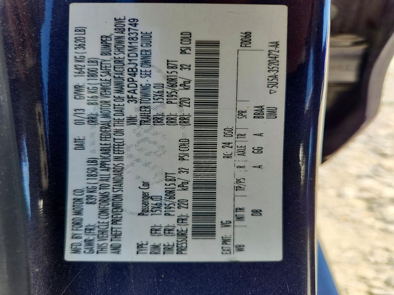 67741336 :رقم المزاد ، 3FADP4BJ1DM183749 vin ، 2013 Ford Fiesta مزاد بيع