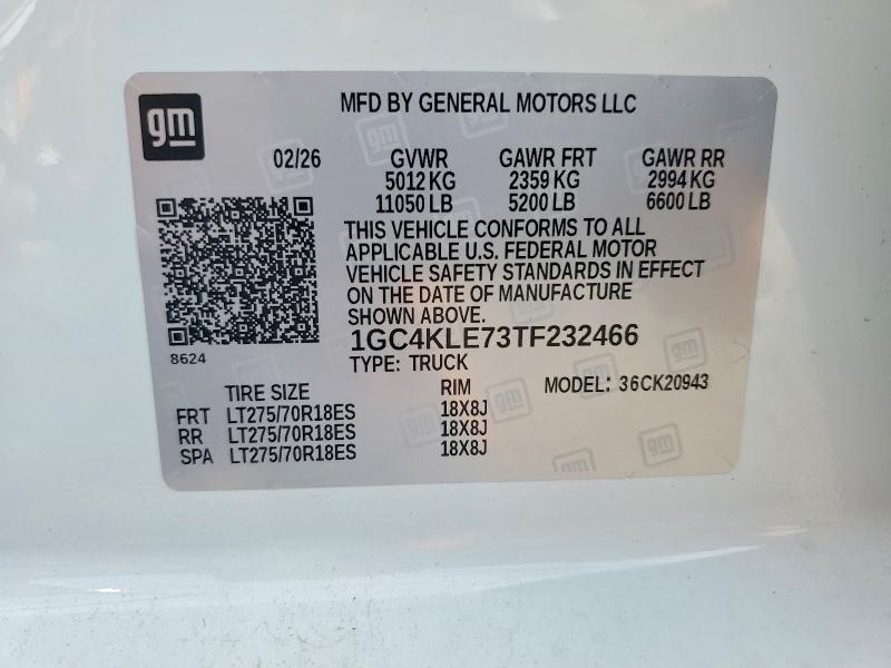 68558376 :رقم المزاد ، 1GC4KLE73TF232466 vin ، 2026 Chevrolet Silverado مزاد بيع
