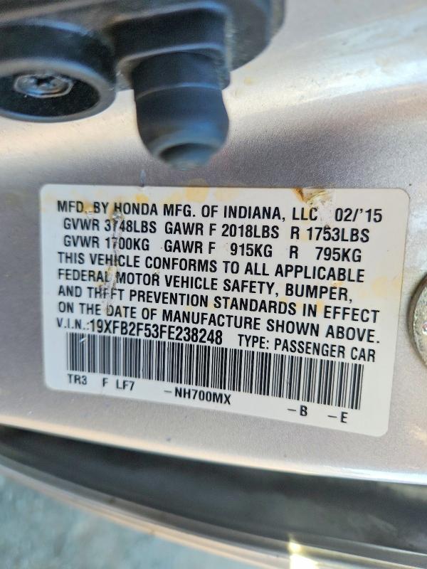 Aukcja sprzedaży 2015 Honda Civic, vin: 19XFB2F53FE238248, numer aukcji: 70132286