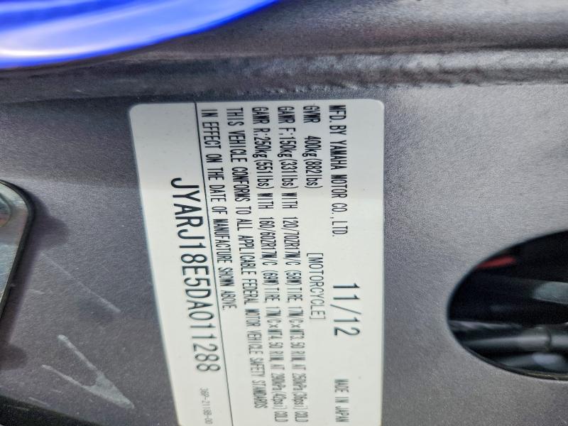 Aukcja sprzedaży 2013 Yamaha Fz6, vin: JYARJ18E5DA011288, numer aukcji: 70043656