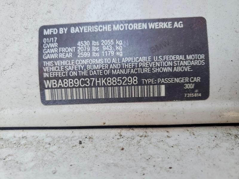 Aukcja sprzedaży 2017 Bmw 330, vin: WBA8B9C37HK885298, numer aukcji: 66972316