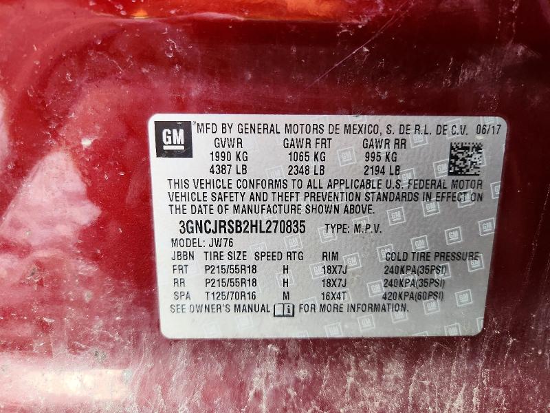 68816806 :رقم المزاد ، 3GNCJRSB2HL270835 vin ، 2017 Chevrolet Trax مزاد بيع
