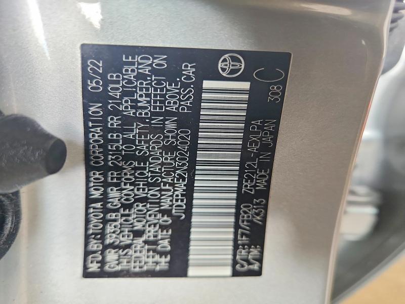 67798176 :رقم المزاد ، JTDEPMAE2N3024020 vin ، 2022 Toyota Corolla مزاد بيع