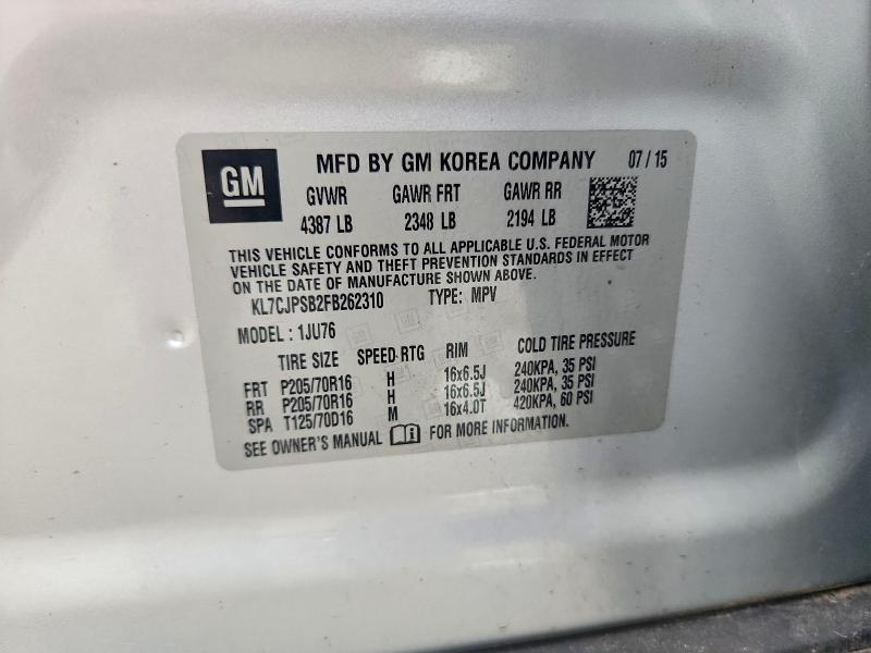 Продажа на аукционе авто 2015 Chevrolet Trax, vin: KL7CJPSB2FB262310, номер лота: 69596796