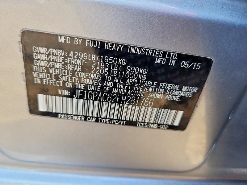 Продаж на аукціоні авто 2015 Subaru Impreza, vin: JF1GPAC62FH281766, номер лоту: 69961836