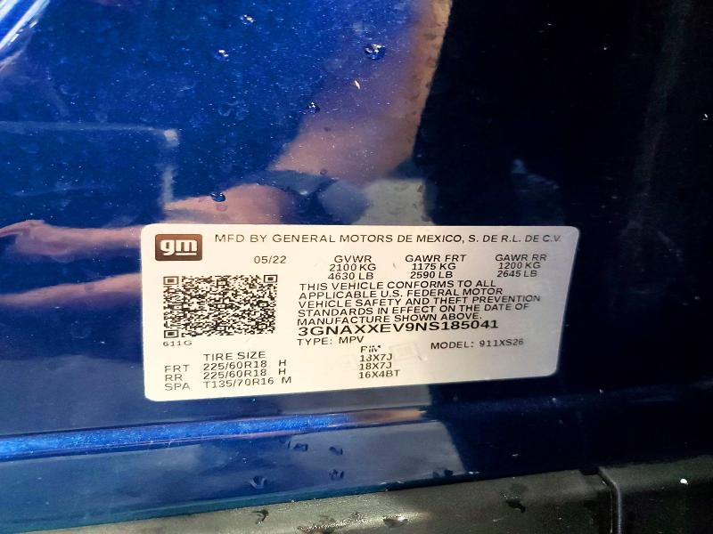 68398536 :رقم المزاد ، 3GNAXXEV9NS185041 vin ، 2022 Chevrolet Equinox مزاد بيع