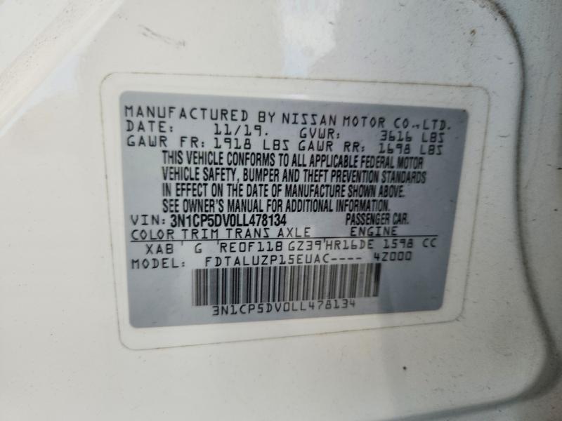 68630346 :رقم المزاد ، 3N1CP5DV0LL478134 vin ، 2020 Nissan Kicks مزاد بيع