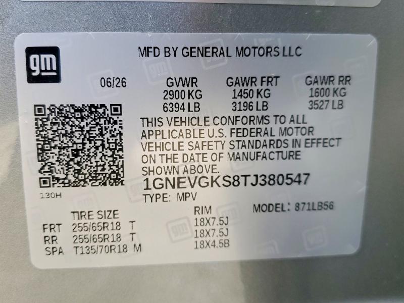 70442826 :رقم المزاد ، 1GNEVGKS8TJ380547 vin ، 2026 Chevrolet Traverse مزاد بيع