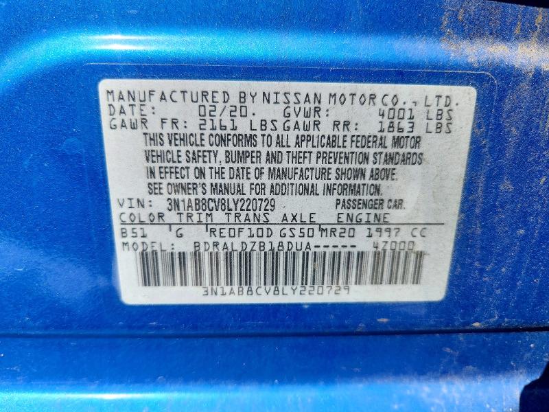 Продаж на аукціоні авто 2020 Nissan Sentra, vin: 3N1AB8CV8LY220729, номер лоту: 67007986