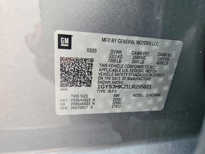 2020 Cadillac Escalade მანქანა იყიდება აუქციონზე, vin: 1GYS3HKJ1LR295821, აუქციონის ნომერი: 69485276