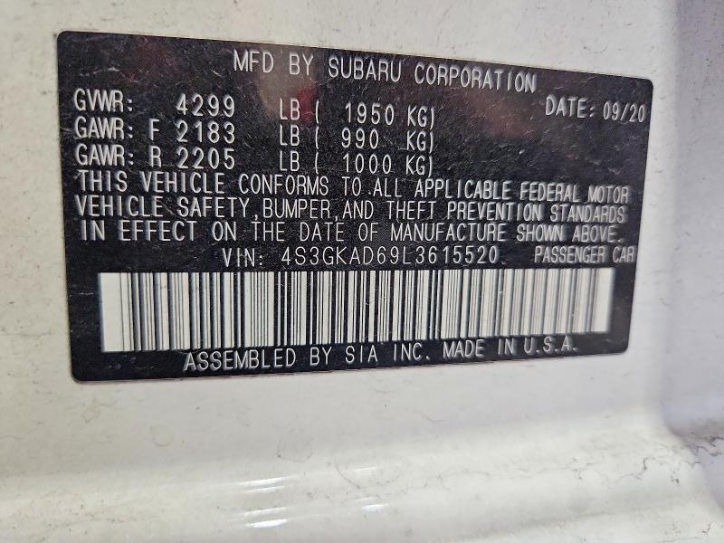Aukcja sprzedaży 2020 Subaru Impreza, vin: 4S3GKAD69L3615520, numer aukcji: 68918566