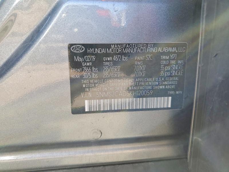 Продаж на аукціоні авто 2019 Hyundai Santa Fe, vin: 5NMS2CAD5KH120059, номер лоту: 69095346