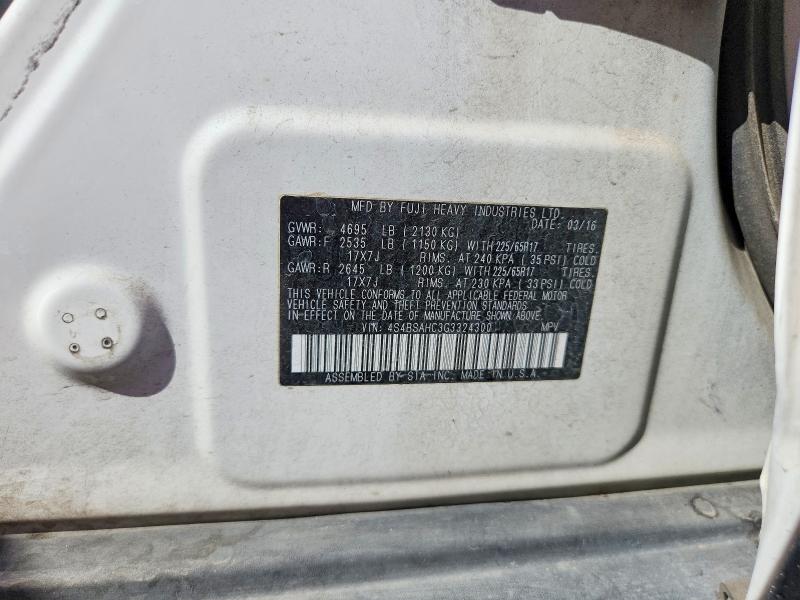 67211936 :رقم المزاد ، 4S4BSAHC3G3324300 vin ، 2016 Subaru Outback مزاد بيع