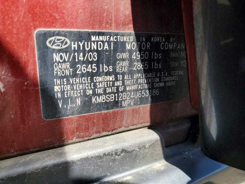 Aukcja sprzedaży 2004 Hyundai Santa Fe, vin: KM8SB12B24U653186, numer aukcji: 69820516