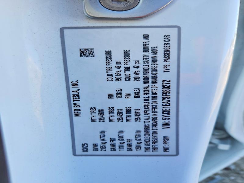 Продажа на аукционе авто 2025 Tesla Model 3, vin: 5YJ3E1EA7SF980272, номер лота: 70704536
