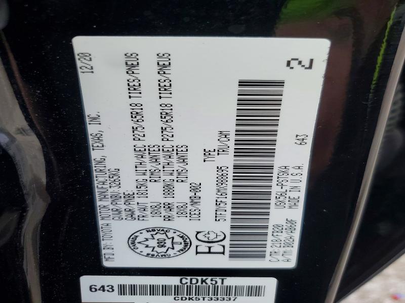 Aukcja sprzedaży 2021 Toyota Tundra, vin: 5TFDY5F16MX988695, numer aukcji: 68929956