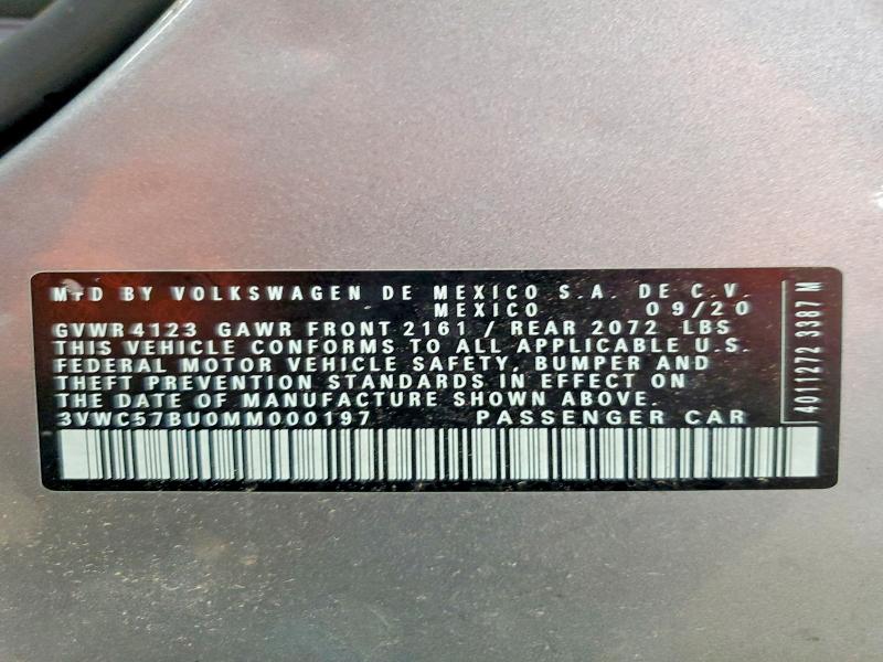 2021 Volkswagen Jetta მანქანა იყიდება აუქციონზე, vin: 3VWC57BU0MM000197, აუქციონის ნომერი: 68614066