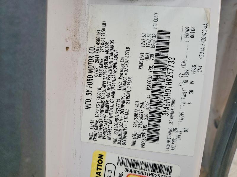 Aukcja sprzedaży 2017 Ford Fusion, vin: 3FA6P0HD1HR257733, numer aukcji: 66999296