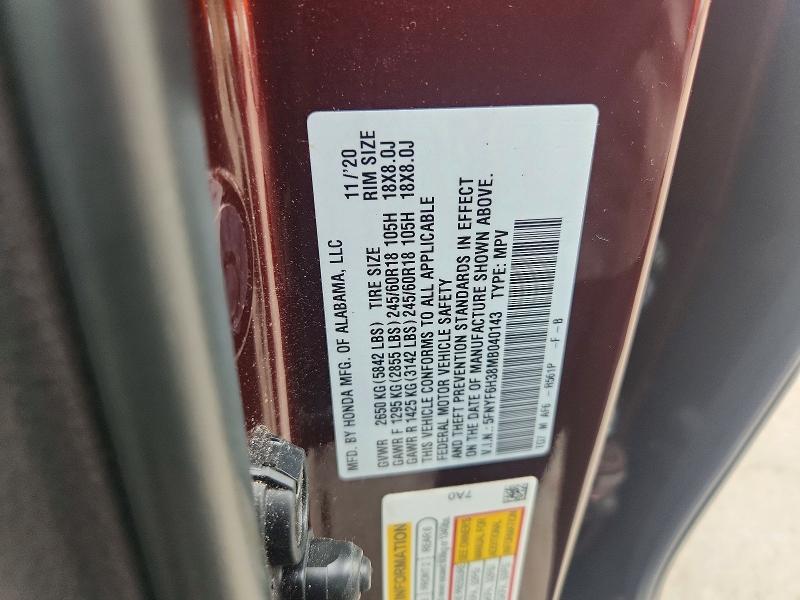 Продаж на аукціоні авто 2021 Honda Pilot, vin: 5FNYF6H38MB040143, номер лоту: 68193516