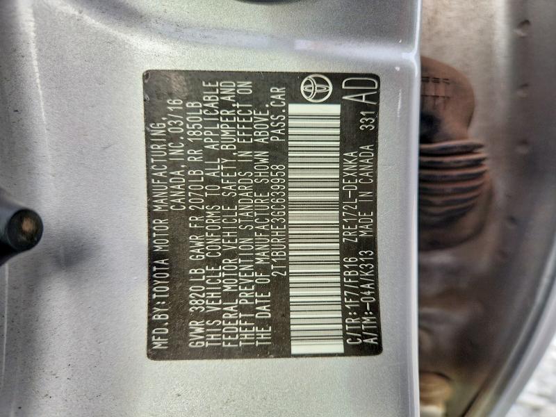 69115776 :رقم المزاد ، 2T1BURHE3GC639958 vin ، 2016 Toyota Corolla مزاد بيع