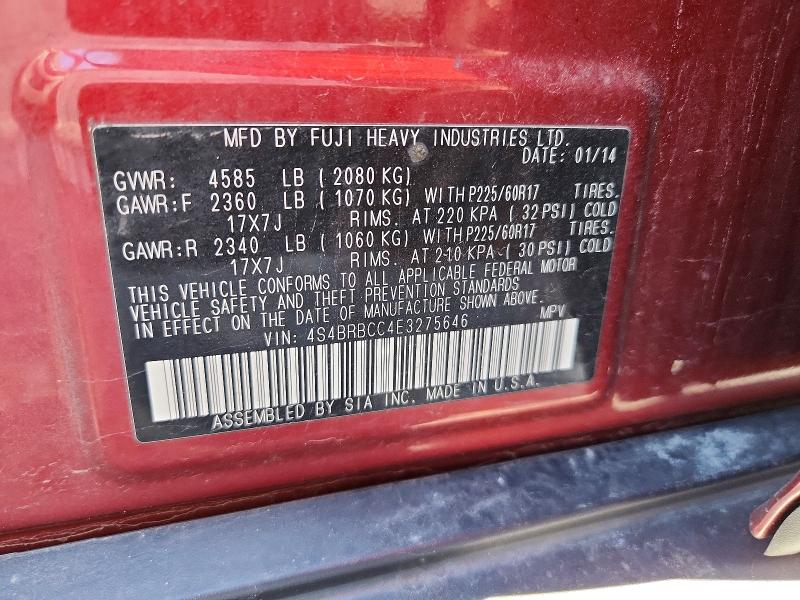 Aukcja sprzedaży 2014 Subaru Outback, vin: 4S4BRBCC4E3275646, numer aukcji: 70051026