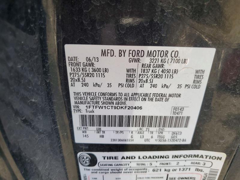 69022796 :رقم المزاد ، 1FTFW1CT9DKF20406 vin ، 2013 Ford F150 مزاد بيع