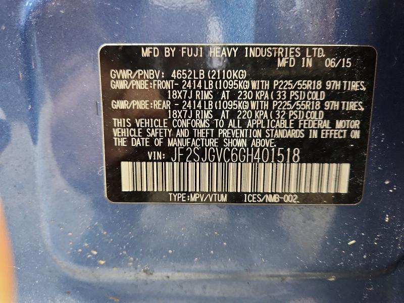 68354146 :رقم المزاد ، JF2SJGVC6GH401518 vin ، 2016 Subaru Forester مزاد بيع